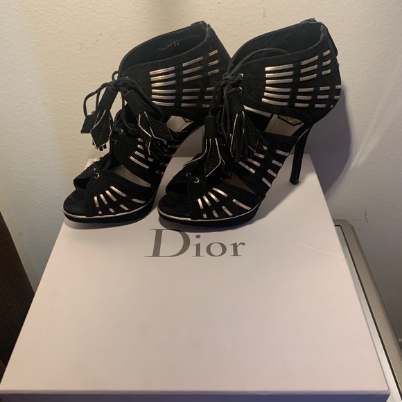 CHRISTIAN DIOR Black Suede Leather Cancan sandal - Picture 1 of 7